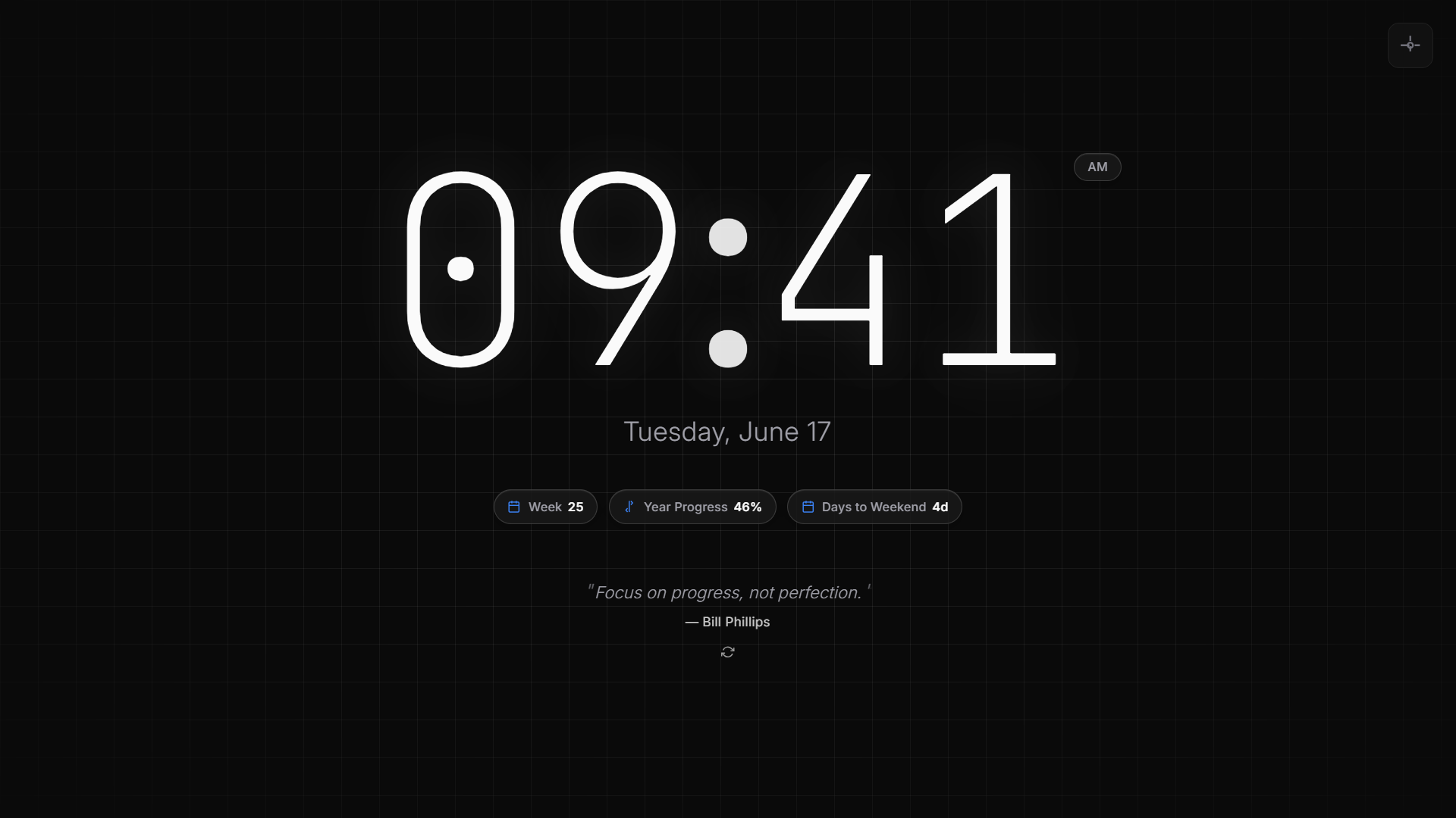 NEXUS Main Interface showing smart time display with date insights and daily quote